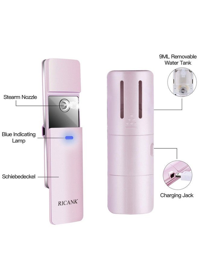 Facial Nano Mister Handy Mist Spray Steamer Face Sprayer Rechargeable Sliding Facial Mini Nano Steam Moisture Mist Eyelash Extensions Best Dry Oil Skin Moisturizing Treatment Face Mister Pink