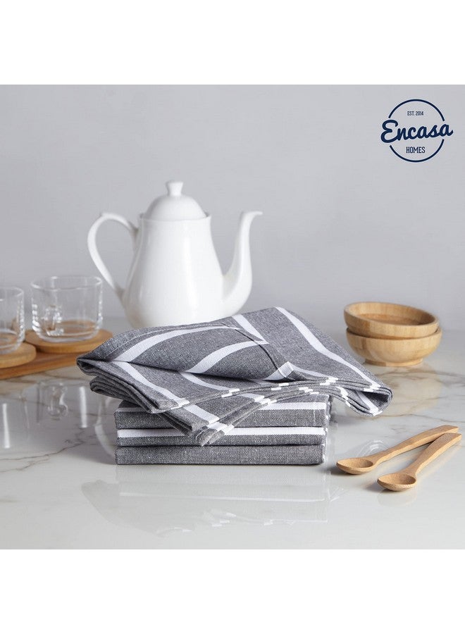 Encasa Homes Antiodour Kitchen Dish Towels 18 X 28 Inch (4 Pc Set) Highly Absorbent Tea Towels For Cleaning & Quick Drying Ecofriendly Cotton Roma Grey Stripes