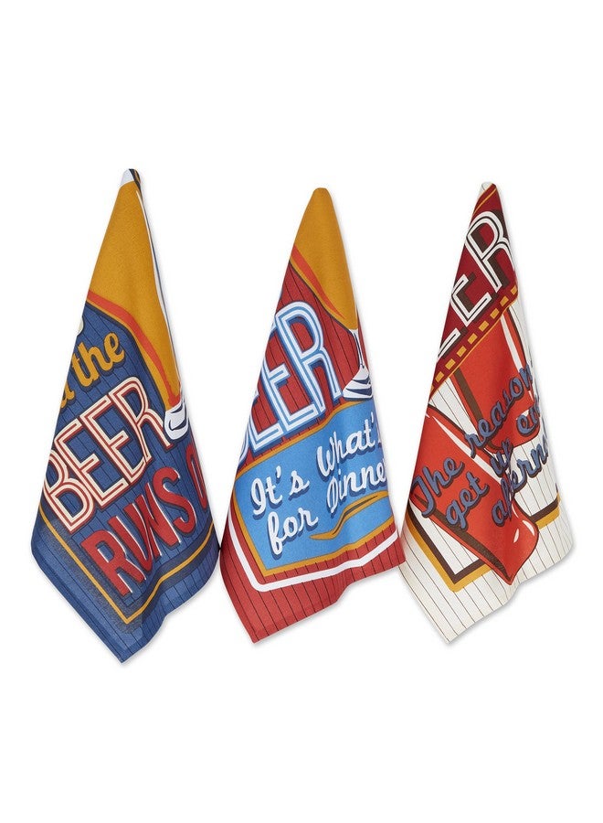 Assorted Print Dishtowel Set 18X28 Retro Beer 3 Count