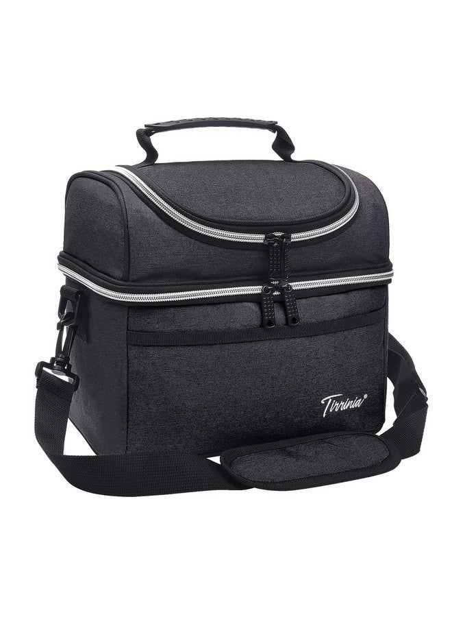Insulated Lunch Bag Leakproof Thermal Bento Lunch Box Tote For Women Men Adults Work Office Cooler Bag 2 Compartment Black