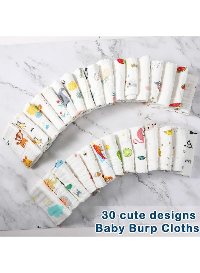 30 Pieces Muslin Baby Washcloths For Newborn 10”X10” Soft Absorbent Muslin Burp Cloths Wash Clothes Baby Face Towels For Toddler Boy Girl Shower Gift Baby Registry