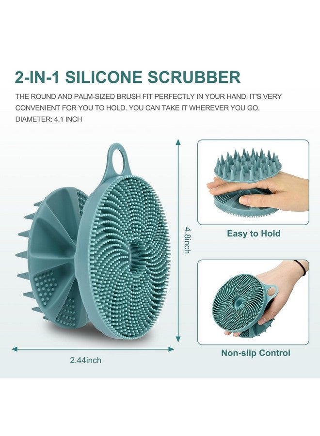 2In1 Silicone Body Scrubber And Scalp Massager Shampoo Brush Foodgrade Soft Material More Hygienic Easily Lather Convenient For Travel Gym Businessetc (Dark Green)