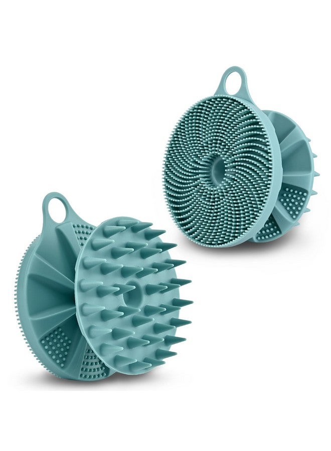 2In1 Silicone Body Scrubber And Scalp Massager Shampoo Brush Foodgrade Soft Material More Hygienic Easily Lather Convenient For Travel Gym Businessetc (Dark Green)