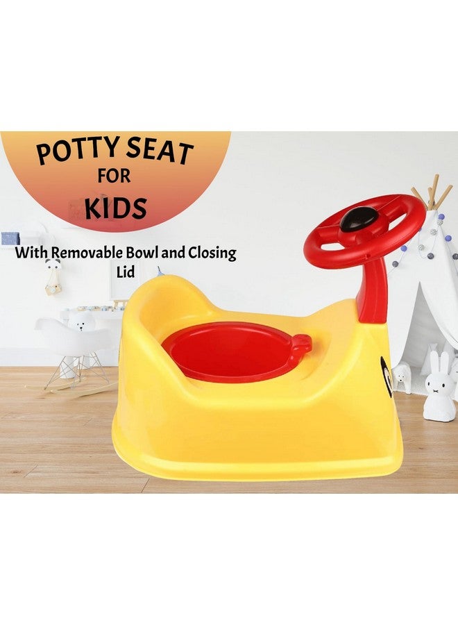 Toilet Trainer Baby Potty Seat Ferrari Car Designed With Removable Bowl & Closing Lid (Yellow)