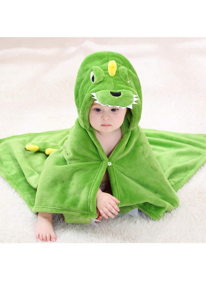 04 Years Toddlers' And Kids' Boys Girls Animal Face Hooded Blanket Baby'S Bathrobeplush After Bath Blanket (Green Dinosaur)
