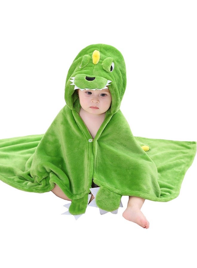 04 Years Toddlers' And Kids' Boys Girls Animal Face Hooded Blanket Baby'S Bathrobeplush After Bath Blanket (Green Dinosaur)