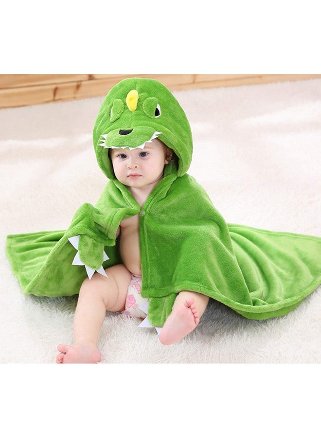 04 Years Toddlers' And Kids' Boys Girls Animal Face Hooded Blanket Baby'S Bathrobeplush After Bath Blanket (Green Dinosaur)