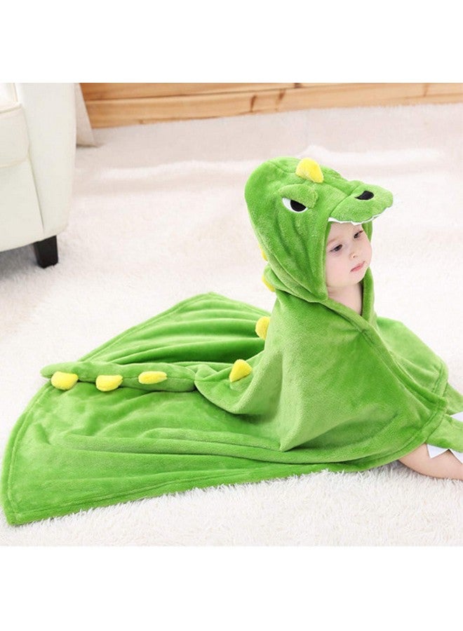 04 Years Toddlers' And Kids' Boys Girls Animal Face Hooded Blanket Baby'S Bathrobeplush After Bath Blanket (Green Dinosaur)