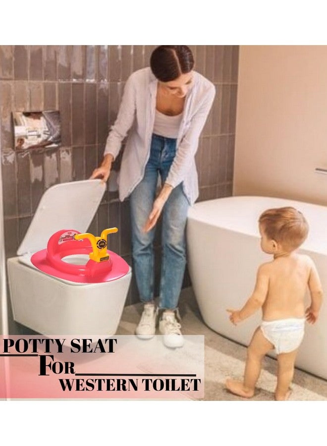 Kids Toilet Trainer Baby Potty Seat With Bike Handle And Back Support Toilet Seat For Western Toilet (Red & Yellow)