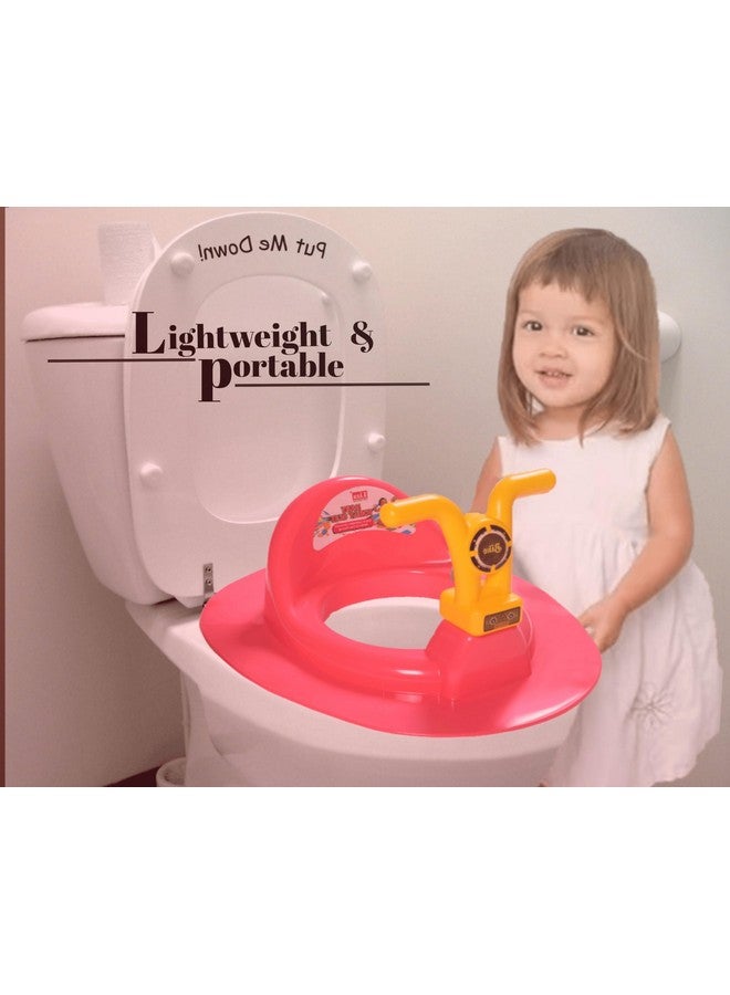 Kids Toilet Trainer Baby Potty Seat With Bike Handle And Back Support Toilet Seat For Western Toilet (Red & Yellow)