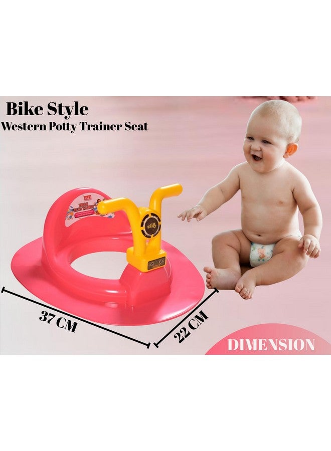 Kids Toilet Trainer Baby Potty Seat With Bike Handle And Back Support Toilet Seat For Western Toilet (Red & Yellow)