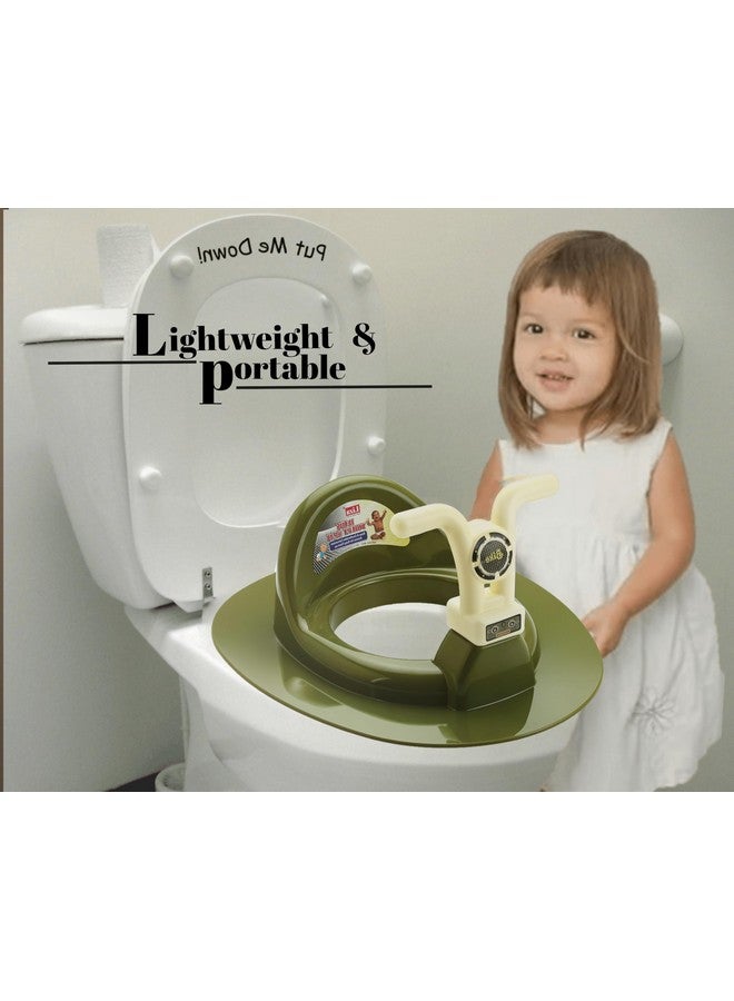 Kids Toilet Trainer Baby Potty Seat With Bike Handle And Back Support Toilet Seat For Western Toilet (Green)