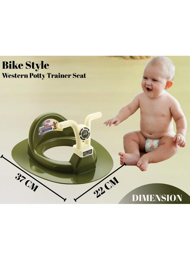 Kids Toilet Trainer Baby Potty Seat With Bike Handle And Back Support Toilet Seat For Western Toilet (Green)