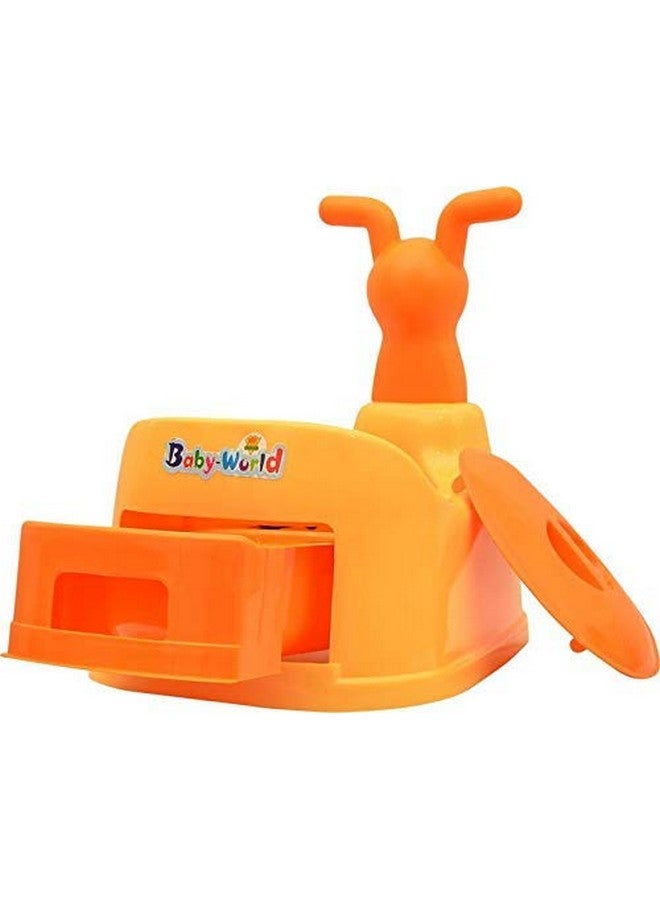 Toilet Trainer Baby Potty Seat Cartoon Face With Removable Tray & Closing Lid (Orange1)