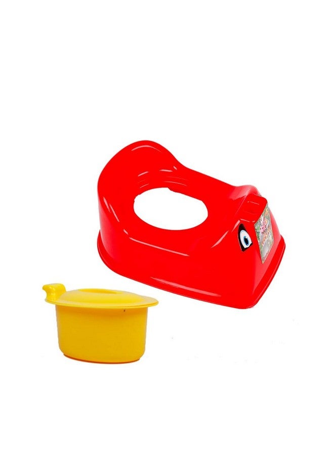 Handle Baby Potty Training Seat Chair For Kids Infant Potty Toilet Chair With Removable Tray & Closing Lid (Red)