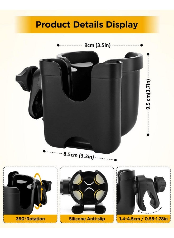 Universal Stroller Cup Holder With Mobile Phone Case 2In1 Strollers Storage Rack 360 Degrees Rotation Drink Holder For Bike Pushchair Wheelchair Walkerbicycle Fits Most Cups
