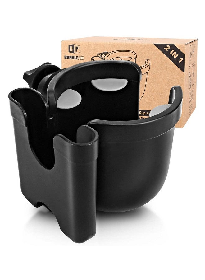 Universal Stroller Cup Holder With Mobile Phone Case 2In1 Strollers Storage Rack 360 Degrees Rotation Drink Holder For Bike Pushchair Wheelchair Walkerbicycle Fits Most Cups