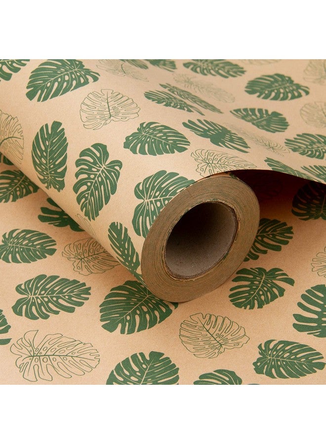 Kraft Wrapping Paper Roll Monstera Design Great For Summer Holiday And Special Occasion Wrap 24 Inches X 100 Feet