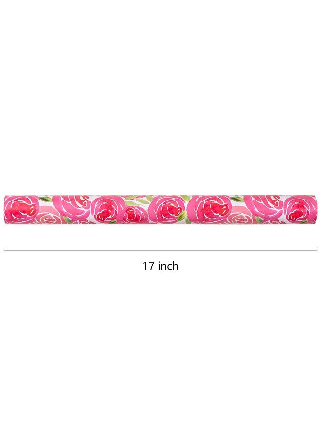 Reversible Wrapping Paper Roll Mini Roll Watercolor Style Pink Rose And Stripe Pattern Great For Mother'S Day Birthday Party Wedding And More 17 Inches X 32.8 Feet