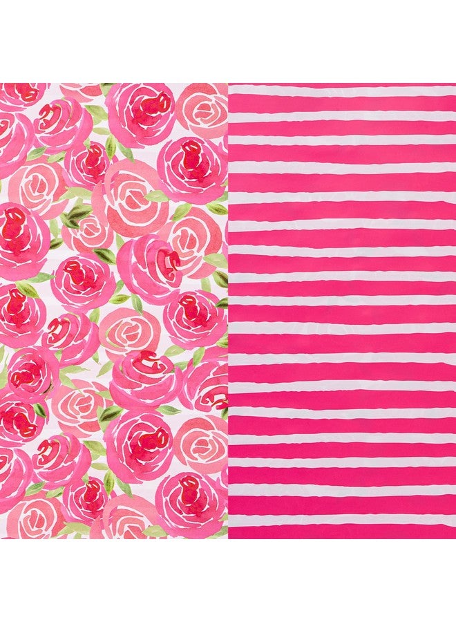 Reversible Wrapping Paper Roll Mini Roll Watercolor Style Pink Rose And Stripe Pattern Great For Mother'S Day Birthday Party Wedding And More 17 Inches X 32.8 Feet