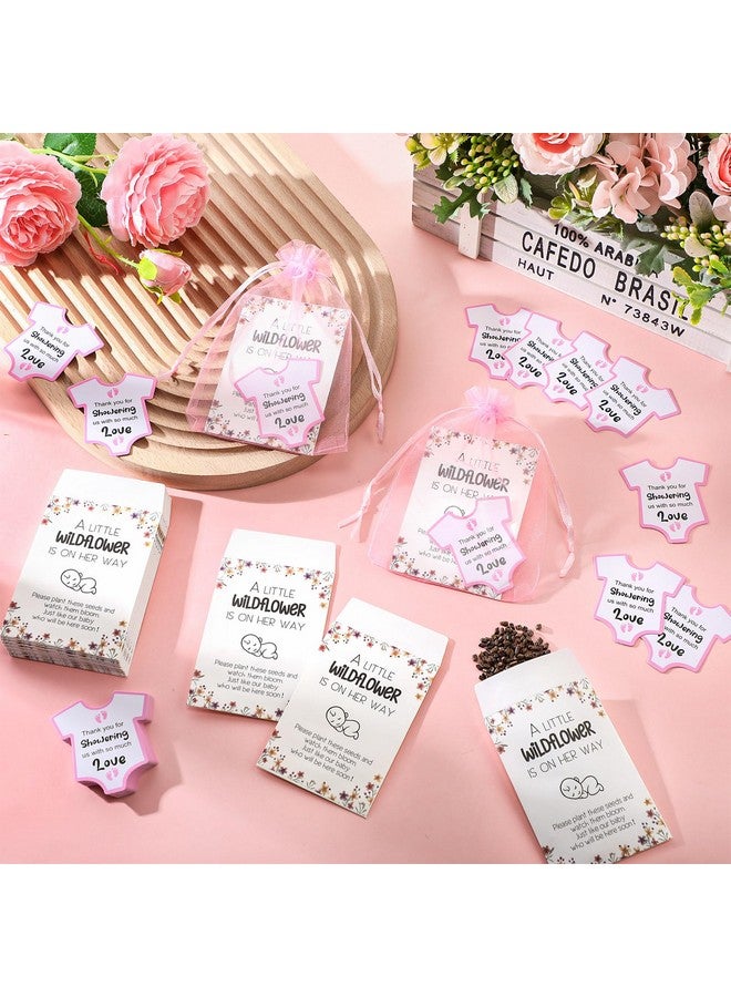 100 Sets Baby Shower Favors Gift Baby In Bloom Baby Shower 100 Wildflower Kraft Seed Packets 100 Baby Shower Favor Tags 100 Organza Bag Self Adhesive Seed Envelopes No Seeds (Pink)