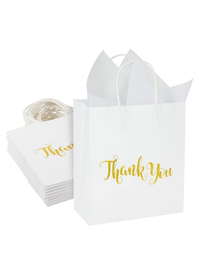 15 Pack White Thank You Paper Gift Bags With Handles Tissue Paper For Wedding Baby Shower Birthday Party Favors (8 X 4 X 8.8 In)