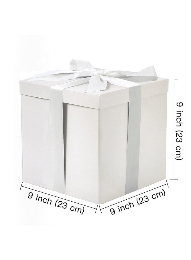 Medium Birthday Gift Box With Lids Ribbon And Tissue Paper Collapsible Gift Box 1 Pcs 9X9X9 Inches White