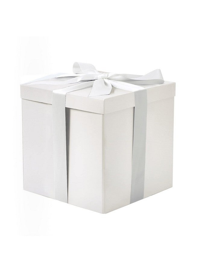 Medium Birthday Gift Box With Lids Ribbon And Tissue Paper Collapsible Gift Box 1 Pcs 9X9X9 Inches White