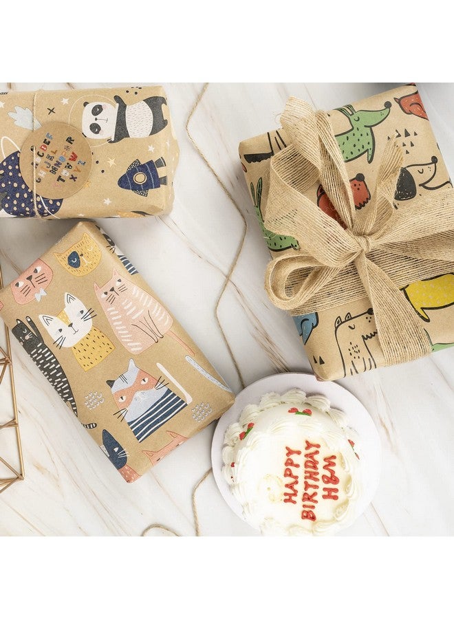 Wrapping Paper Rolls With Gift Tags And Jute String Mini Roll 17 Inches X 10 Feet Per Roll Total Of 3 Rolls Animal