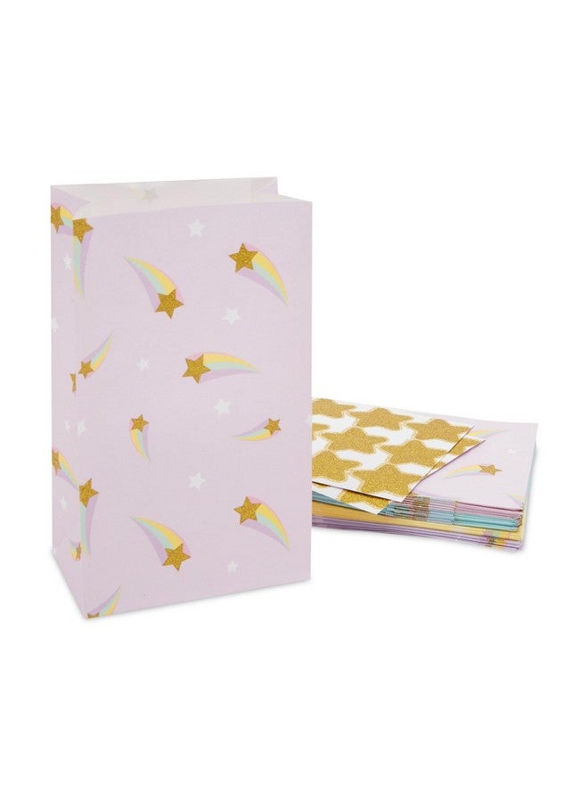 24 Pack Of Pastel Party Favor Bags With Gold Foil Star Stickers For Rainbow Birthday Party Supplies (4 Colors 8.5 In)