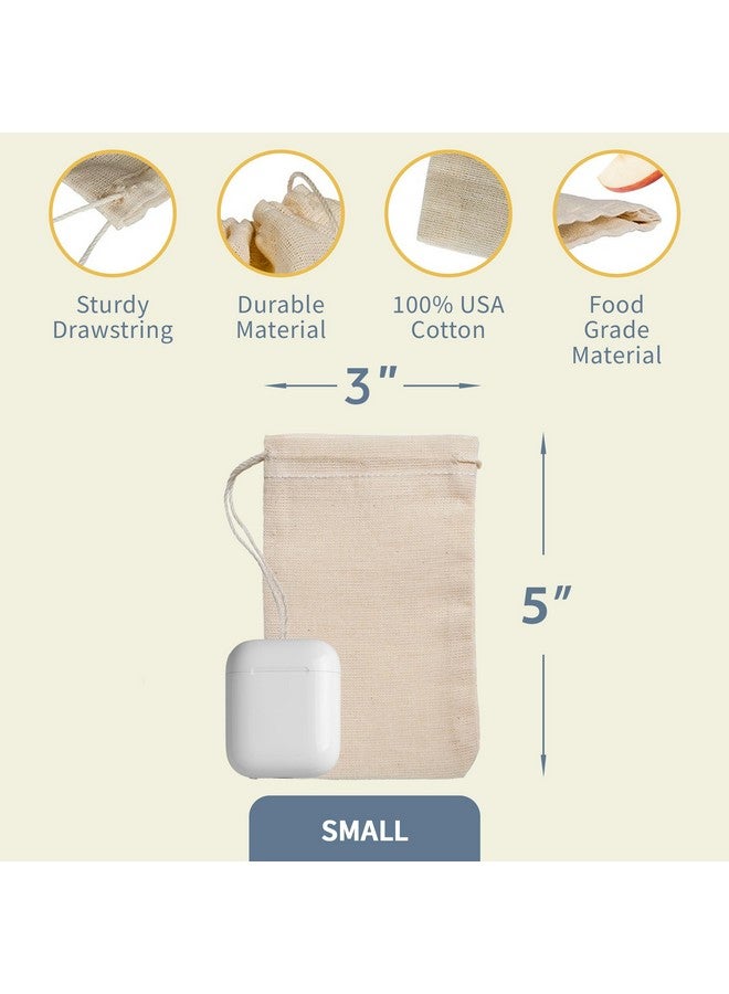 Muslin Bags Drawstring Bags Small 100Pcs 3X5 Reusable Tea Bags Jewelry Gift Spice And Cotton Gift Sachet Bags 100% Cotton Made In Usa (Natural Hem & Drawstring)