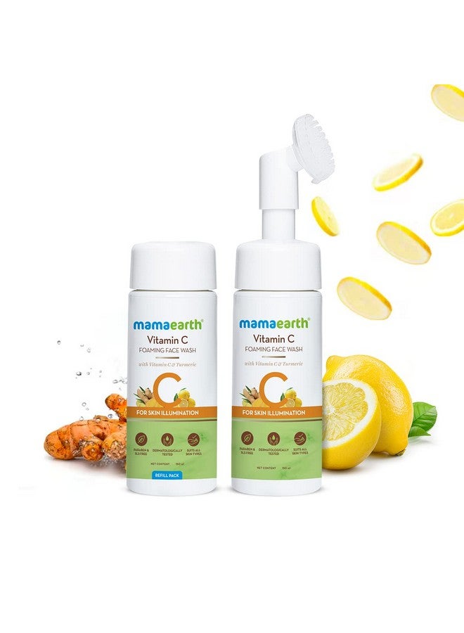 Vitamin C Foaming Face Wash With Brush Combo Pack With Refill For Skin Illumination 150 Ml + 150 Ml