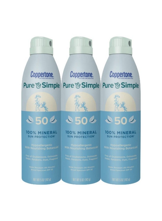 Pure And Simple Spray Sunscreen Spf 50 Broad Spectrum Sunscreen With Zinc Oxide 5 Ounce (Pack Of 3)