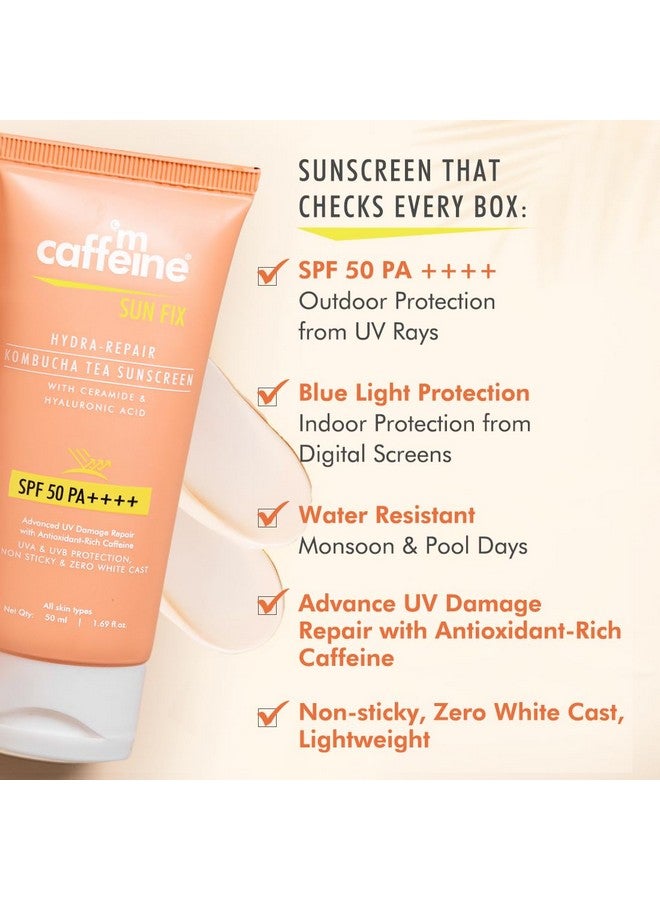 Kombucha Hydra Repair Sunscreen Spf50 Pa++++ Uva & Uvb Protection No White Cast Hyaluronic Acid Ceramides Sunscreen For Hydration & Barrier Repair All Skin Types 50Ml