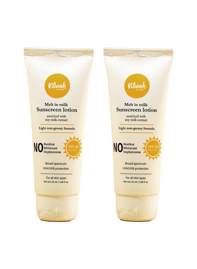 Vilvah Meltinmilk Sunscreen Combo Spf 30 & Spf 50 Pa+++ Lightweight No White Cast Broad Spectrum Protects Skin From Dangerous Uva Uvb & Blue Light For Men & Women