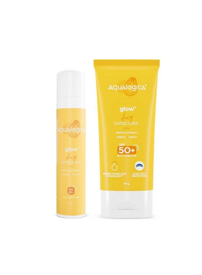 Glow+ Dewy Sunscreen For All Skin Types With Papaya & Vitamin C With Spf 50 & Pa++++ 50G + 80G Pack Of 1