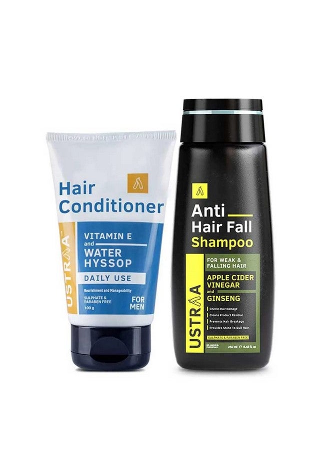 Anti Hair Fall Shampoo 250Ml With Apple Cider Vinegar Prevents Hairfall No Sls & Daily Use Hair Conditioner 100Gm With Water Hyssop (Brahmi) & Vitamin E For All Scalp Types