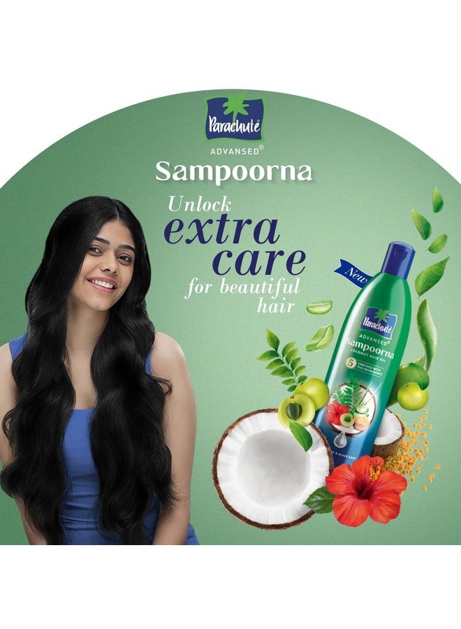 Sampoorna Coconut Hair Oil With 5 Herbs (Hibiscus Curry Leaves Methi Amla & Aloe) For Long Thick & Black Hair 400Ml