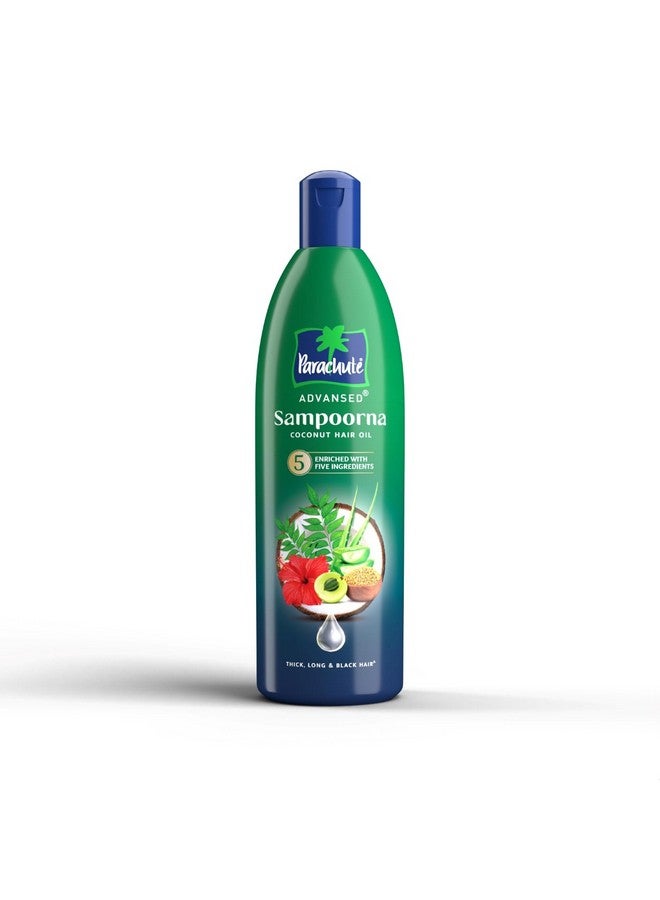 Sampoorna Coconut Hair Oil With 5 Herbs (Hibiscus Curry Leaves Methi Amla & Aloe) For Long Thick & Black Hair 400Ml