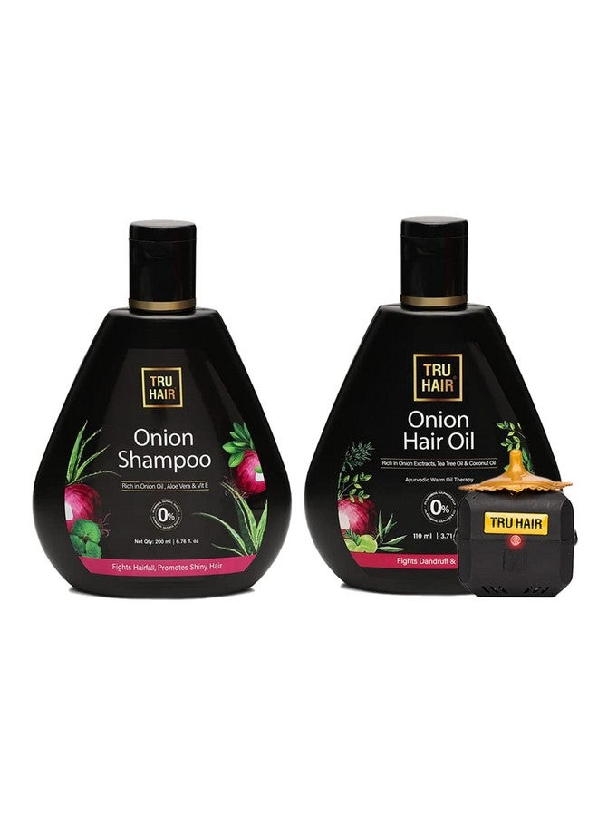 Onion Hair Oil With Free Heater (110 Ml) + Onion Shampoo (200 Ml) For Dandruff Hair Fall & Premature Greying Paraben Free Silicone Free & Llp Free