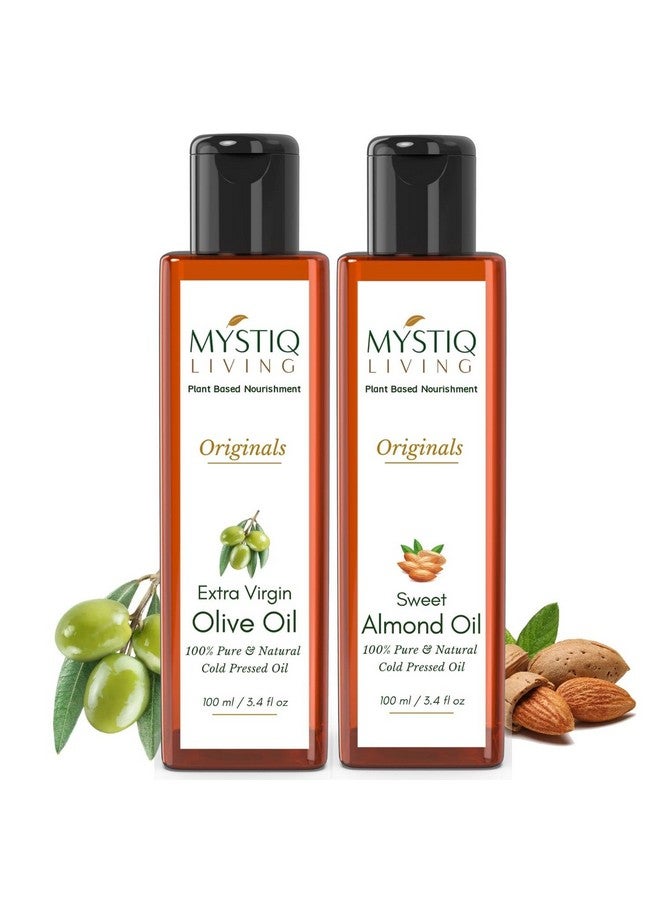 Extra Virgin Olive Oil & Sweet Almond Oil Combo For Hair Skin And Massage Cold Pressed Pure & Natural 200 Ml (Pack Of 2) (100 Ml Each)