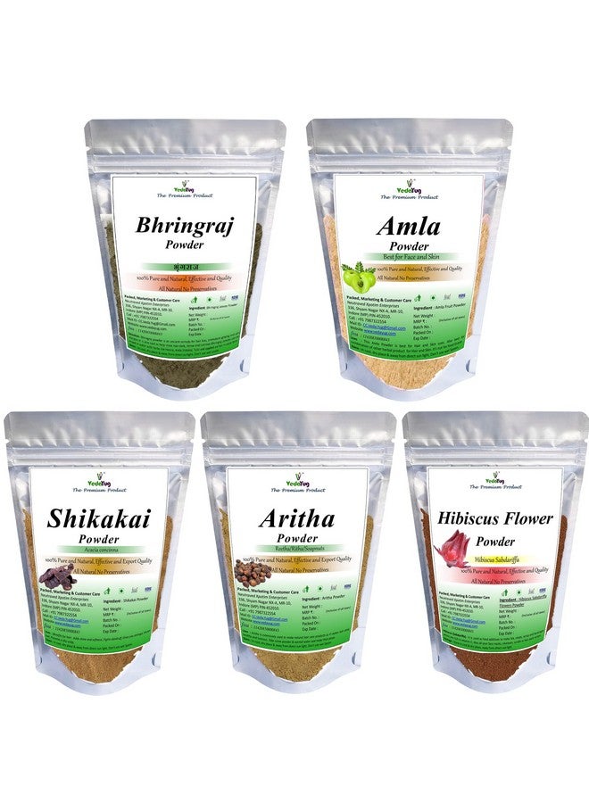 Amla Reetha Shikakai Bhringraj & Hibiscus Powder Combo Pack For Hair Care & Mask Cleansing & Conditioning (Pack Of 5 100G Each Total 500G)