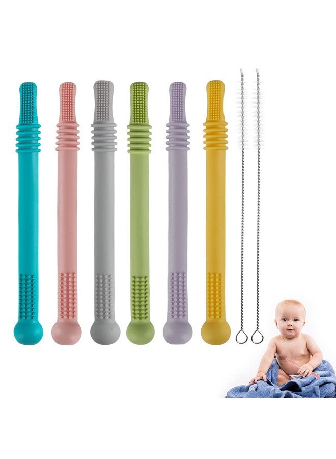 Hollow Teether Tubes 6 Pack Chew Straw Toy For Infant Toddlers Silicone Teething Toys For Babies 06 Months 612 Months Bpa Free/Freezable/Dishwasher And Refrigerator Safe