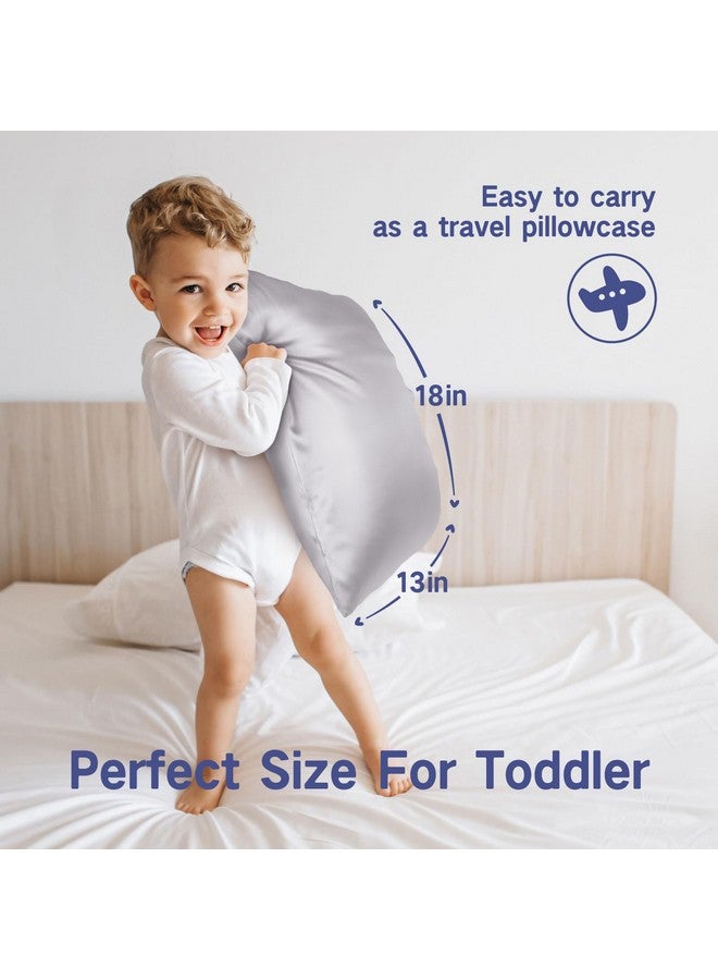 Toddler Pillowcase 13 X 18 With Zipper，Kids Small Baby Pillow Cases Cover Silky Travel Satin Pillowcases For Boys And Girls Silvergrey