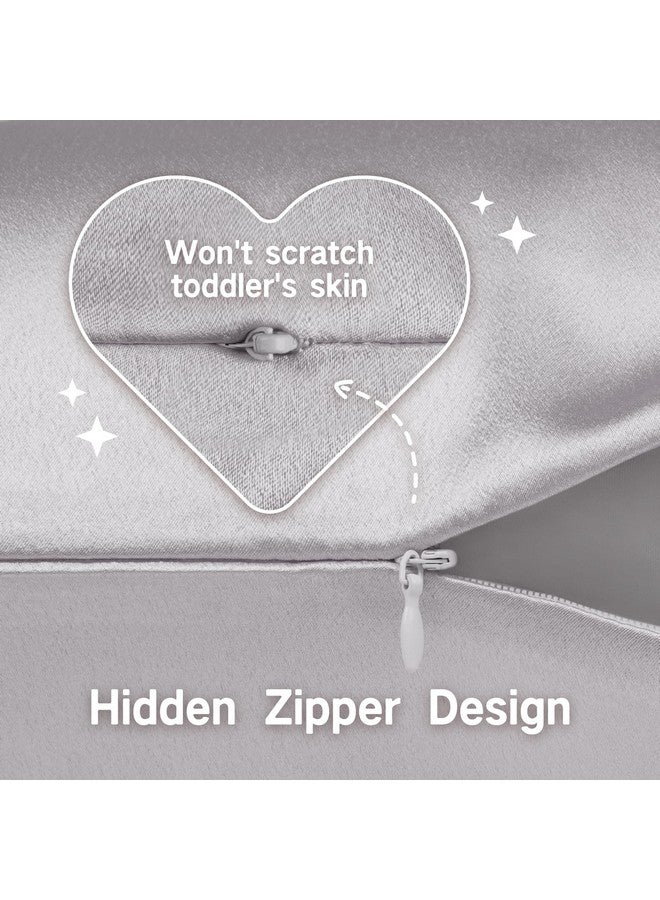 Toddler Pillowcase 13 X 18 With Zipper，Kids Small Baby Pillow Cases Cover Silky Travel Satin Pillowcases For Boys And Girls Silvergrey