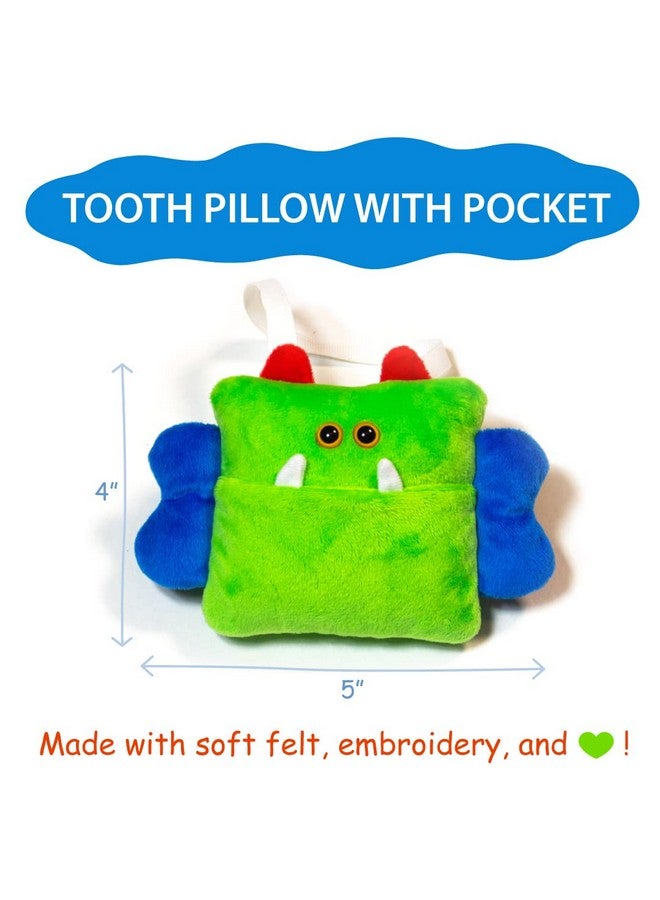 Tooth Fairy Pillow For Boys Fun Tooth Fairy Kit Includes (1) Monster Tooth Fairy Pouch With Door Hanger (4) Money Stickers Fairy Glitter Dust (8) Magical Toothfairy Notes And Fun Receipts