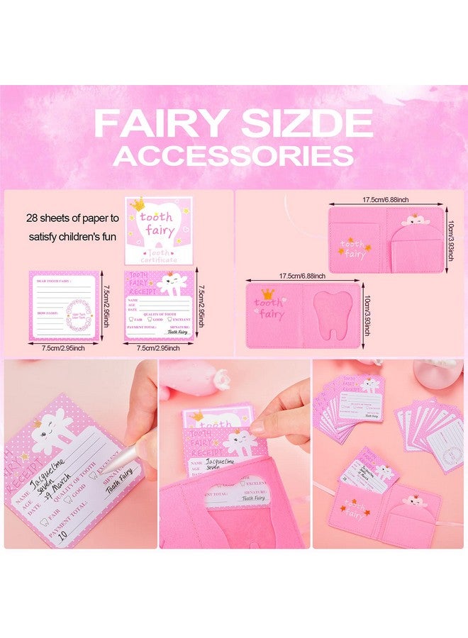 Tooth Pillow Kit For Girls Teeth Gifts Pillow With Pocket Including Lost Teeth Holder Cute Dear Tooth Notepad Felt Keepsake Wallet Pouch To Hold Card Photography For Kids (Pink)