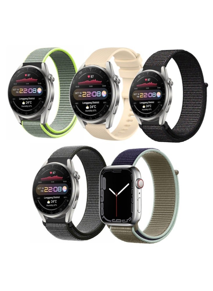 5pcs Watchband Bundle Compatible with all Samsung, Huawei, Amazfit, Fitbit and Honor with 20mm band size