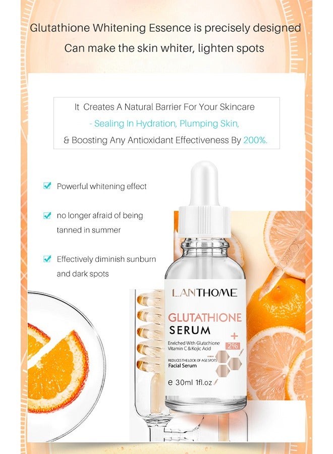 Glutathione White Serum, Vitaminc C & Kojic Acid Intensive Lightening Facial Serum Whitening The Skin Diminish Sunburn And Dark Spots 30ML