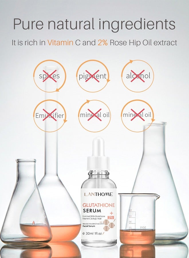 Glutathione White Serum, Vitaminc C & Kojic Acid Intensive Lightening Facial Serum Whitening The Skin Diminish Sunburn And Dark Spots 30ML